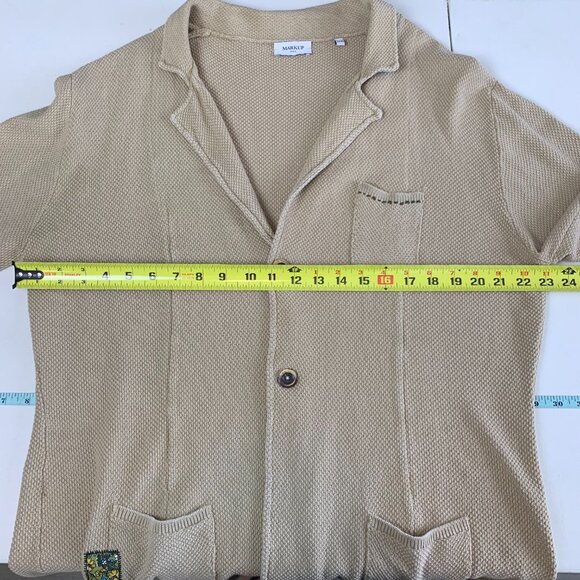 Mark Up Jacket Mens XXXL Tan Knit 2 Button Blazer Cardigan Sweater Pockets Beige - Picture 10 of 10